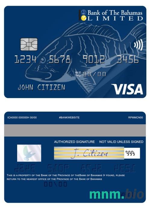 Bahamas Bank of Bahamas Prepaid US Dollar Visa karta w pełni edytowalne PSD